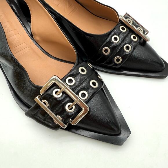 Ganni Black Feminine Buckle Slingback Pumps Grunge Classy NWOB 40 US 10 - Picture 3 of 6